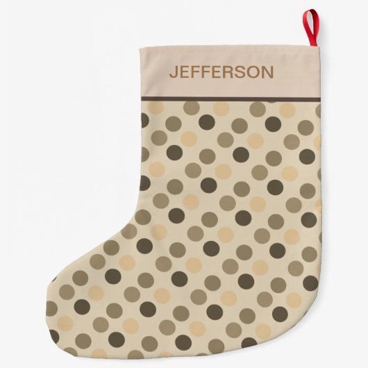 Beige and Brown Polka Dots Grote Kerstsok (Achterkant)