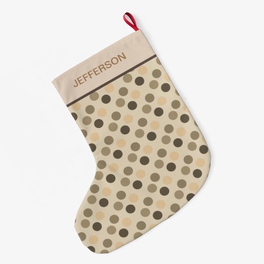 Beige and Brown Polka Dots Grote Kerstsok (Achterkant (Hangend))