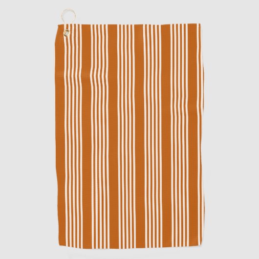 Beige and burnt orange five stripe pattern golfhanddoek (Voorkant)