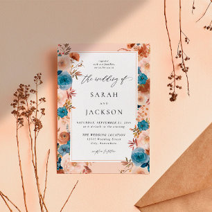 Beige and Dusty Blue Floral Wedding S2 Kaart