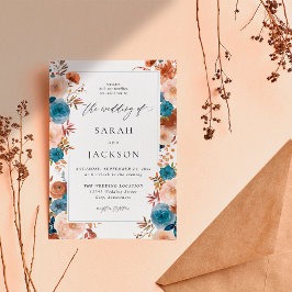 Beige and Dusty Blue Floral Wedding S2 - W Blue LN Kaart
