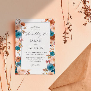 Beige and Dusty Blue Floral Wedding S2 - W Blue LN Kaart