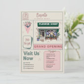 Beige and Green Elegant Flower Shop Opening Card Kaart (Staand voorkant)