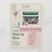 Beige and Green Elegant Flower Shop Opening Card Kaart (Voorkant)