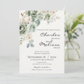 Beige and green Flowers Wedding Invitation Kaart (Staand voorkant)