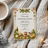 Beige and Pine Greenery Ribbon Christmas Party Kaart