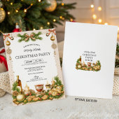 Beige and Pine Greenery Ribbon Christmas Party Kaart
