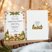 Beige and Pine Greenery Ribbon Christmas Party Kaart