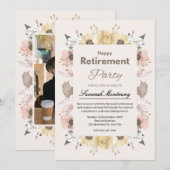 Beige and Pink Floral Photo Retirement Party Kaart (Voorkant / Achterkant)