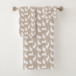 Beige And White Bunnies Neutral Stylish Easter Bad Handdoek