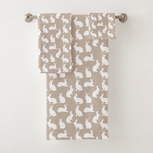 Beige And White Bunnies Neutral Stylish Easter Bad Handdoek (Insitu)