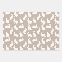 Beige And White Bunny Pattern Modern Easter Inpakpapier Vel