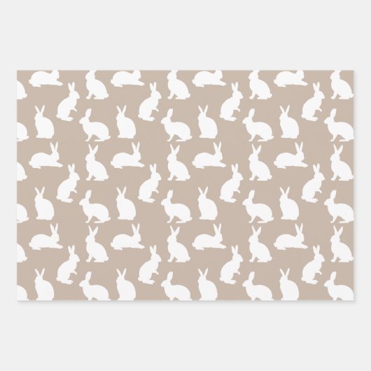 Beige And White Bunny Pattern Modern Easter Inpakpapier Vel (Voorkant)