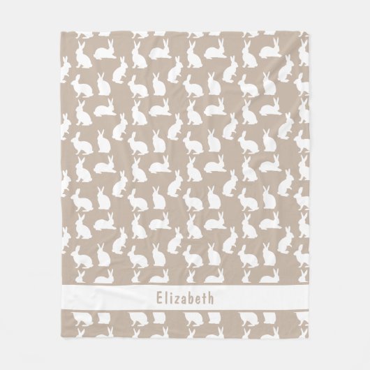 Beige And White Bunny Pattern With Name Easter Fleece Deken (Voorkant)