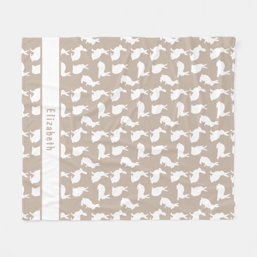 Beige And White Bunny Pattern With Name Easter Fleece Deken (Voorkant (Horizontaal))