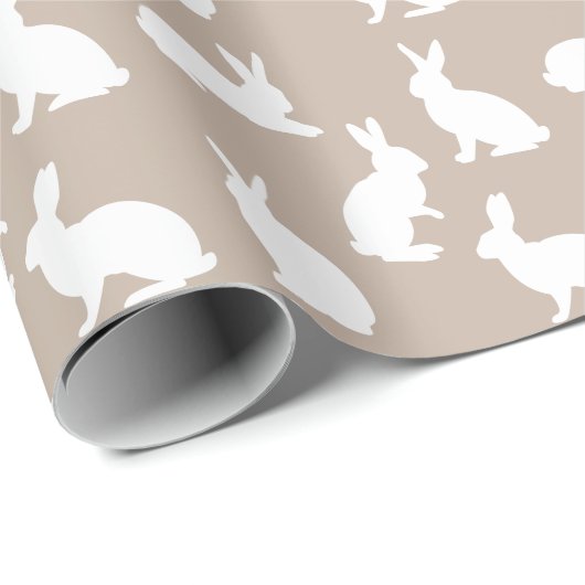 Beige And White Bunny Rabbit Pattern Cute Easter Cadeaupapier (Rol Hoek)