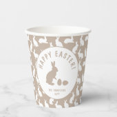 Beige And White Bunny Rabbit Pattern Happy Easter Papieren Bekers (Voorkant)