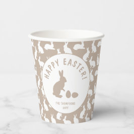 Beige And White Bunny Rabbit Pattern Happy Easter Papieren Bekers