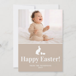 Beige And White Bunny With Custom Photo Easter Kaart