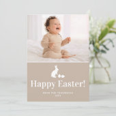 Beige And White Bunny With Custom Photo Easter Kaart (Staand voorkant)