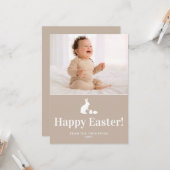 Beige And White Bunny With Custom Photo Easter Kaart (Voorkant / Achterkant in situ)