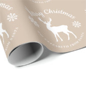 Beige And White Deer And Snowflakes Christmas Cadeaupapier (Rol Hoek)