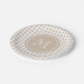 Beige and White Gingham, Jouw Monogram Papieren Bordje (Gekanteld)