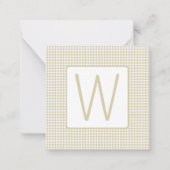 Beige and White Gingham Plaid Monogram Notitiekaartje (Voorkant)