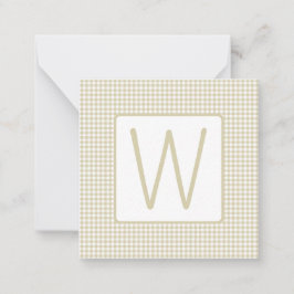 Beige and White Gingham Plaid Monogram Notitiekaartje
