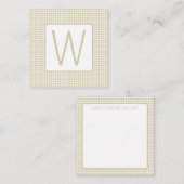 Beige and White Gingham Plaid Monogram Notitiekaartje (Voorkant / Achterkant)