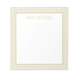Beige and White Gingham Plaid Personalized Notitieblok