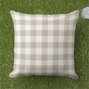 Beige and White Gingham Pset Farmhouse Pattern Buitenkussen