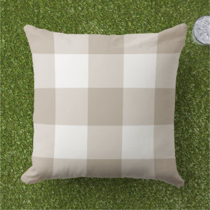 Beige and White Gingham Pset Farmhouse Pattern Buitenkussen