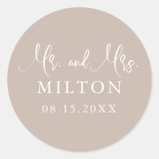 Beige and White Neutrals Wedding Ronde Sticker (Voorkant)