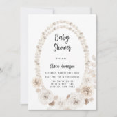 Beige and White Pearls and Florals Baby shower Inv Kaart (Voorkant)