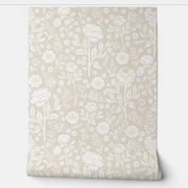 Beige and White Peonies Hand-Drawn Florals Behang
