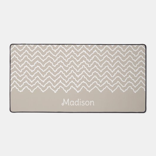 Beige And White Squiggly Chevron Zigzag Pattern Bureaumat (Voorkant)
