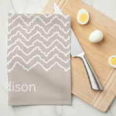 Beige And White Squiggly Chevron Zigzag With Name Theedoek (Quarter Fold)