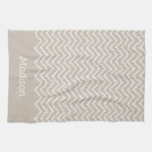 Beige And White Squiggly Chevron Zigzag With Name Theedoek (Horizontaal)