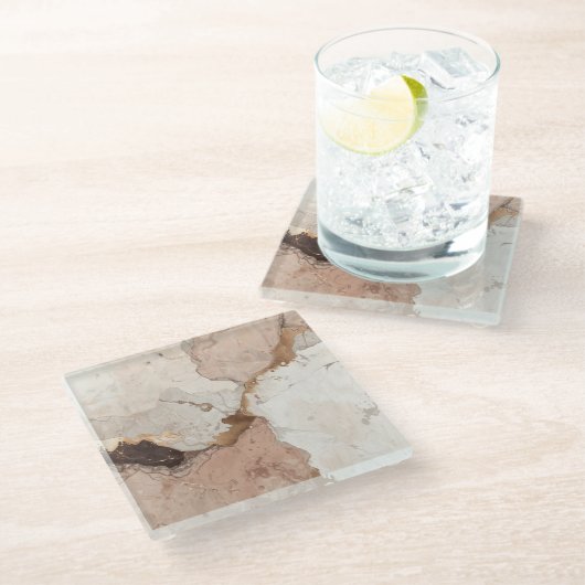 Beige and White Stone Marble Effect Glazen Onderzetter (Schuin)