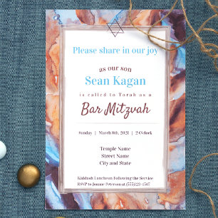 Beige Aqua Blue Bar Mitzvah Uitnodiging