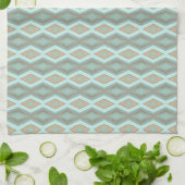 Beige Aqua Turquoise Mintgroene Vierkanten Kunst Theedoek (Gevouwen)