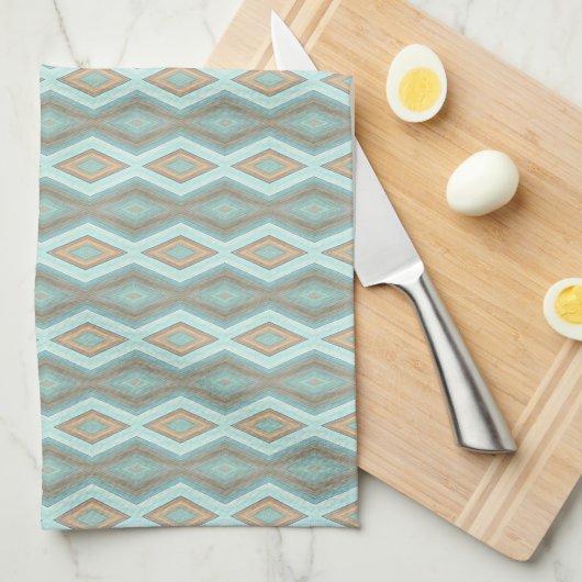 Beige Aqua Turquoise Mintgroene Vierkanten Kunst Theedoek (Quarter Fold)