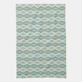 Beige Aqua Turquoise Mintgroene Vierkanten Kunst Theedoek (Verticaal)