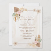 Beige aquarel boho bloemen QR-code trouwen Kaart (Voorkant)