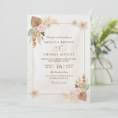 Beige aquarel boho bloemen QR-code trouwen Kaart (Staand voorkant)