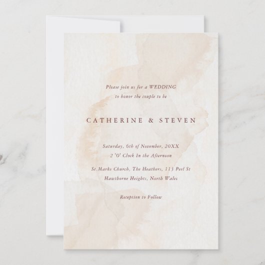 Beige aquarel kust bruiloft kaart (Voorkant)