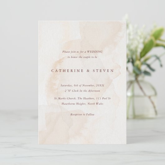 Beige aquarel kust bruiloft kaart (Staand voorkant)