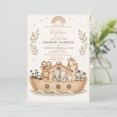 Beige Aquarel Noach's Ark Doop Uitnodiging (Staand voorkant)