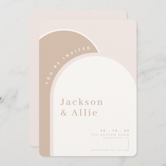 Beige Arch Boho Minimalist Wedding Uitnodiging (Voorkant / Achterkant)
